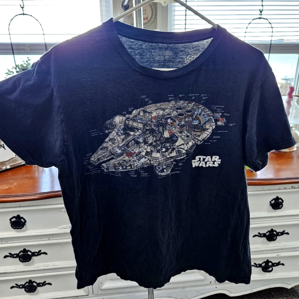 Star Wars T-shirt Millennium Falcon Schematic T-Shirt Black Soft Cotton Medium